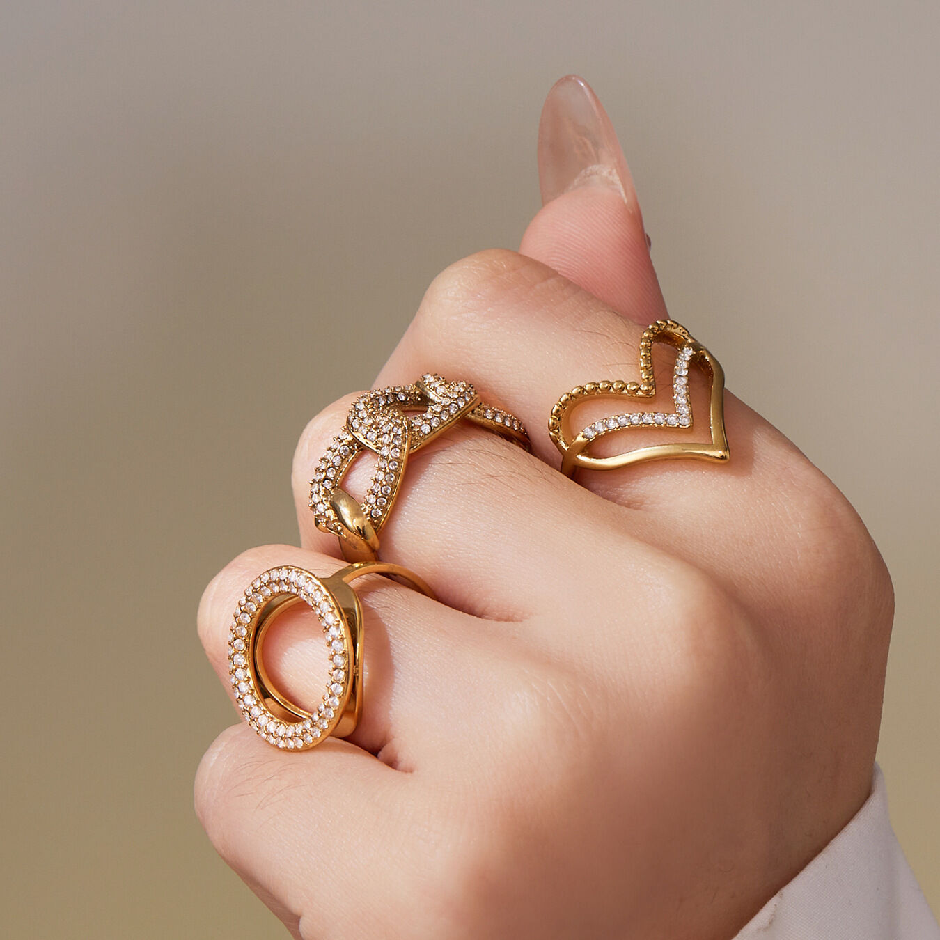 1 Piece Luxurious Heart Stainless Steel Waterproof Gold Color Zircon Women's Gemstone Rings h5Picture4