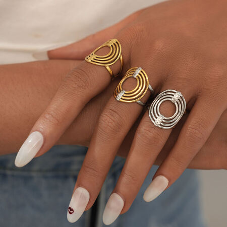 1 Piece Casual Circle Stainless Steel Waterproof Gold Color Women's Statement Rings 2
