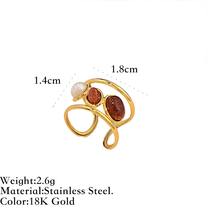Anello In Pietra Naturale Color Oro Impermeabile In Acciaio Inossidabile Di Forma Irregolare Retrò Da 1 Pezzo Immagine2