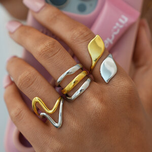 1 pezzo di anelli da donna in acciaio inossidabile color oro e argento misti h5 Immagine4