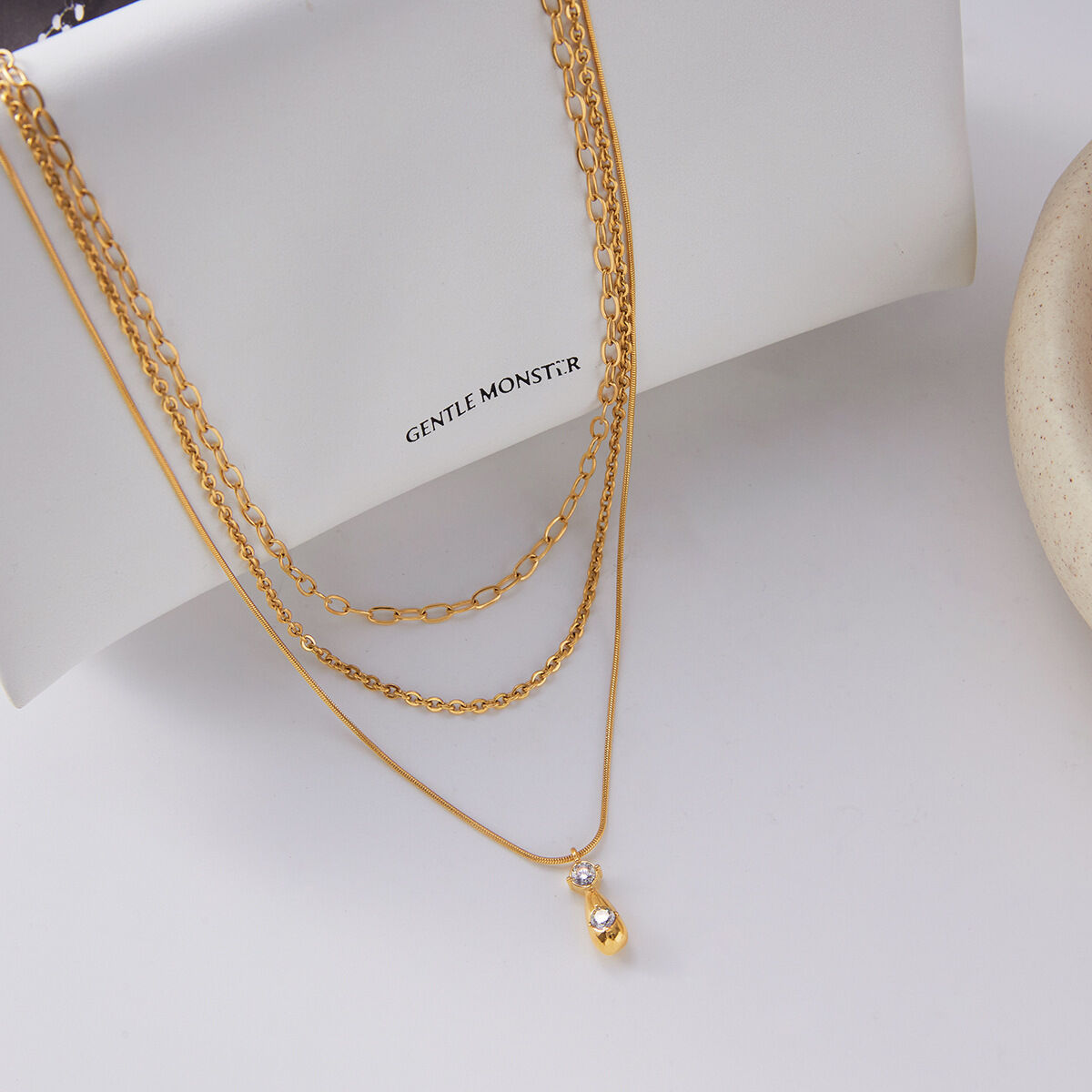 1 Piece Classic Droplet Stainless Steel Waterproof Gold Color Zircon Women's Layered Necklaces h5 Picture4