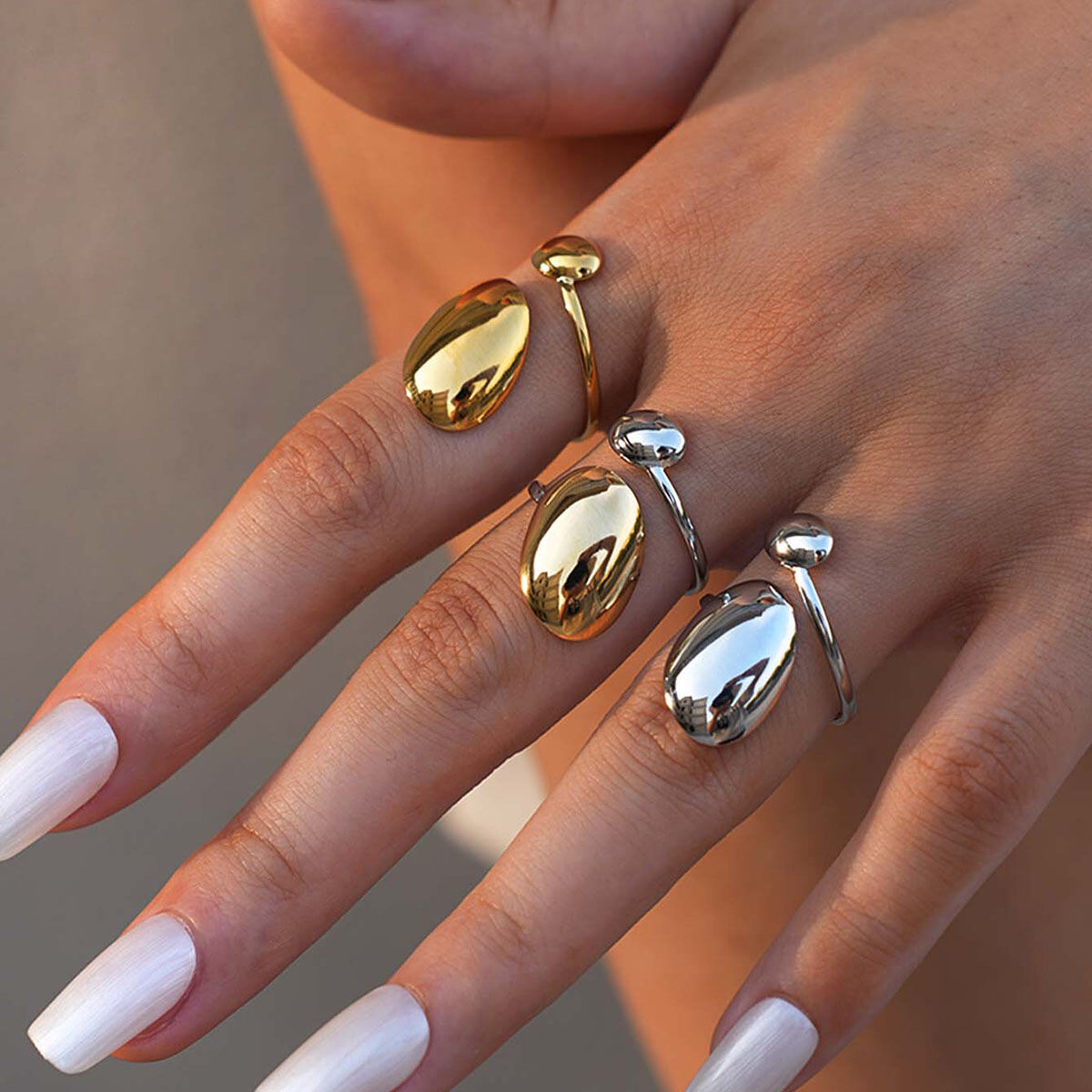 1 Piece Modern Series Oval Stainless Steel Waterproof Gold Color Statement Rings h5 Picture4