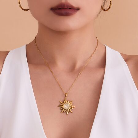 1 Piece Classic Sun Stainless Steel Waterproof Gold Color Zircon Women's Pendant Necklaces 2