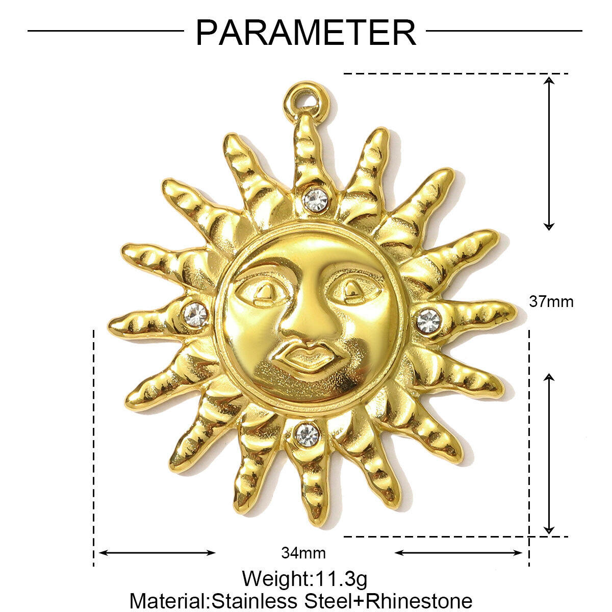 1 Piece Classic Sun Stainless Steel Waterproof Gold Color Women's Pendants h5Picture2