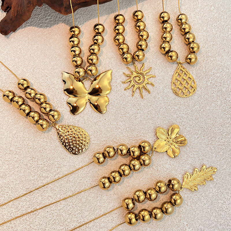 1 Stuk Kralen Roestvrij Staal Waterdicht Goudkleurige Statement Hanger Ketting Afbeelding2