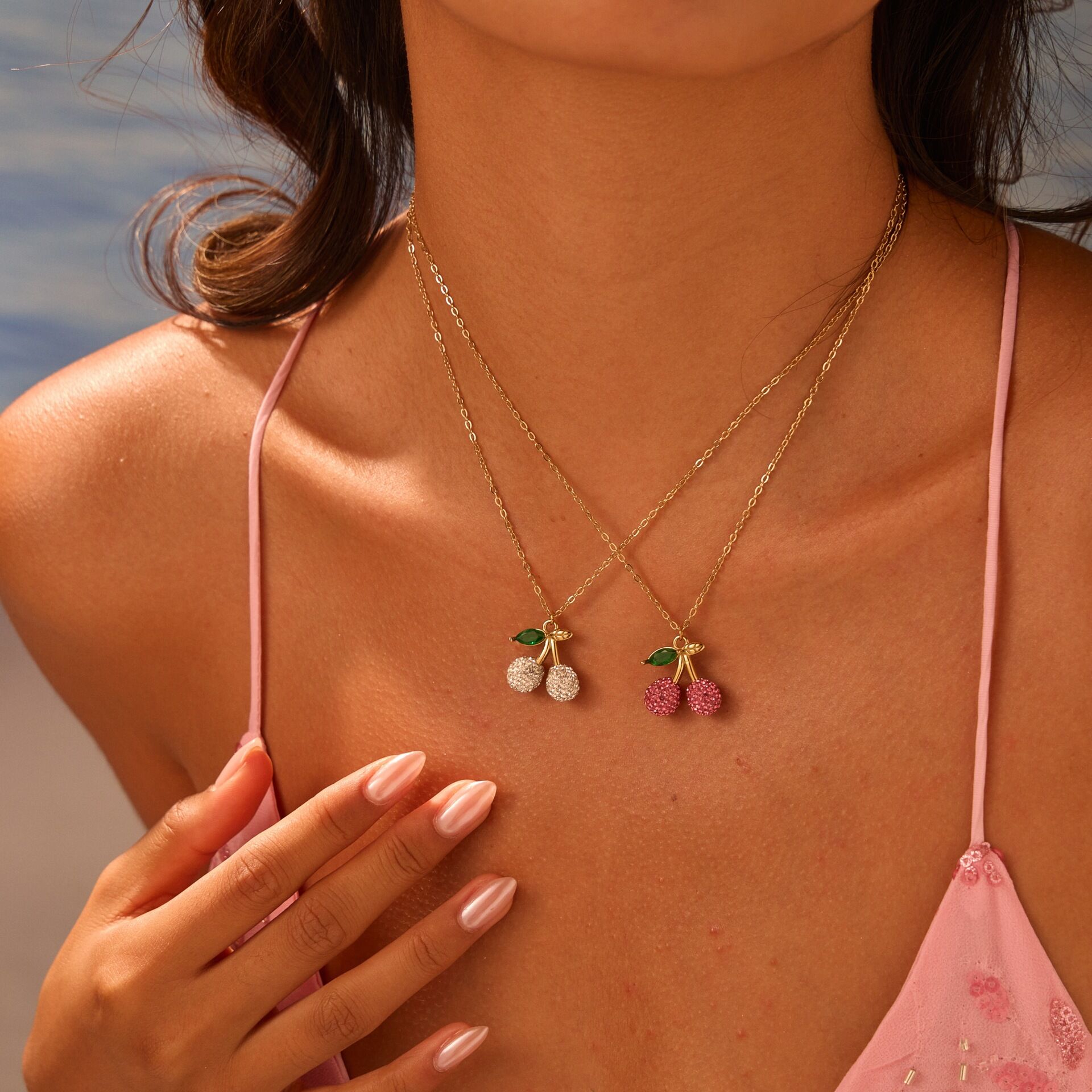 1 Piece Luxurious  Sweet Cherry Stainless Steel Waterproof   Gold Color  Women's Pendant Necklaces 2