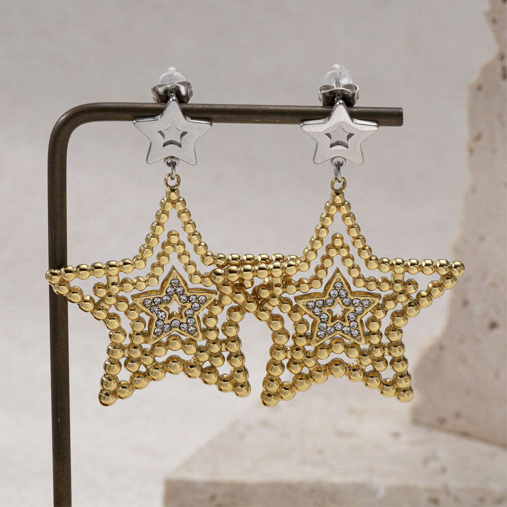 1 Pair Heart Star Stainless Steel Waterproof Gold Color Drop Earrings Picture4