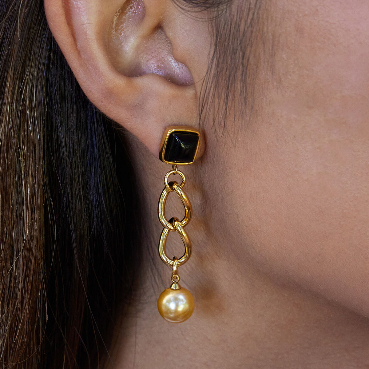 1 Pair Gorgeous Chain Stainless Steel Waterproof Gold Color Women's Drop Earrings 2
