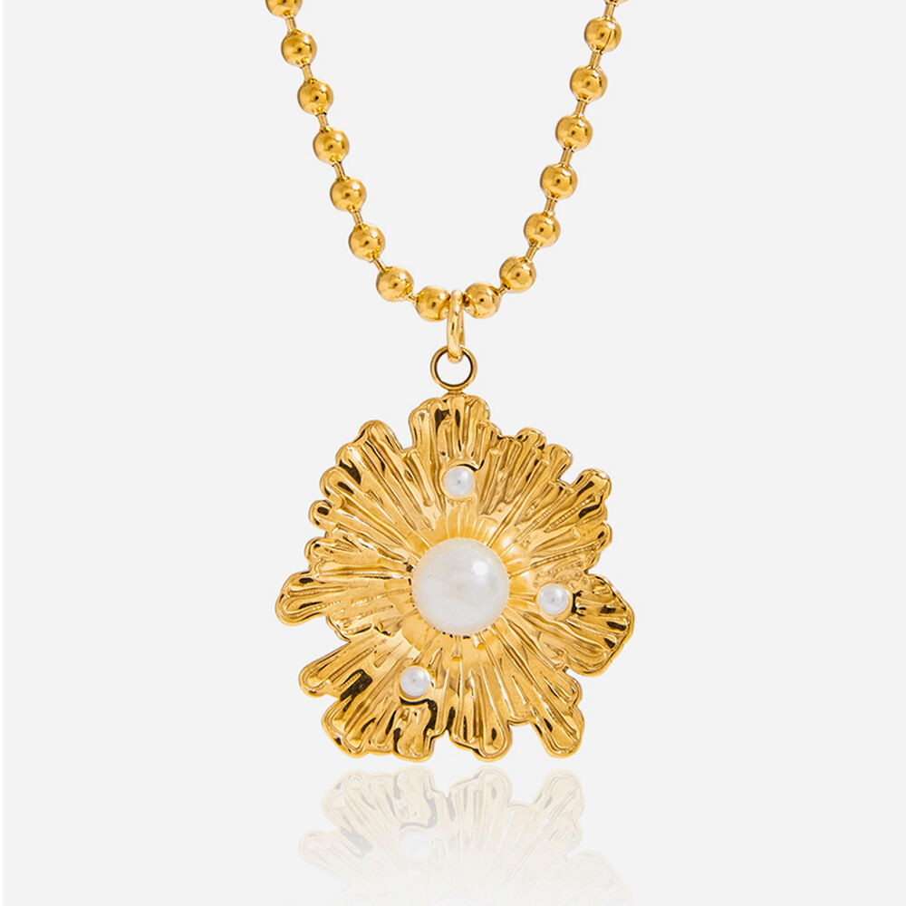 1 Piece Sweet Flower Stainless Steel Waterproof Gold Color Women's Pendant Necklaces h5 Picture6