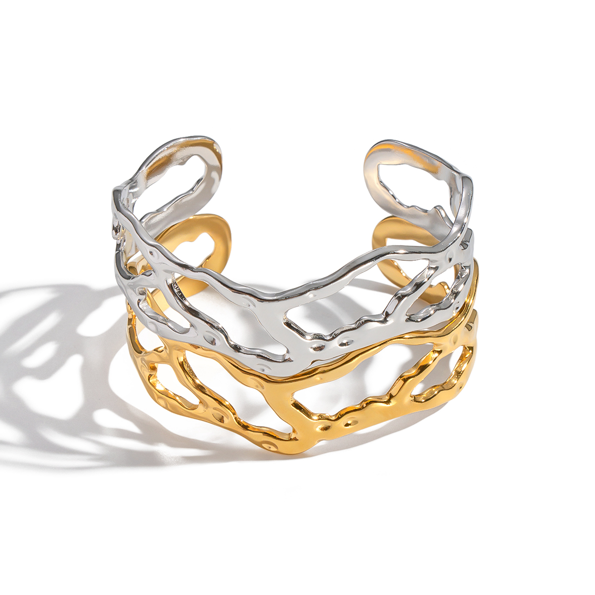 1 Piece Irregular Shape Hollowed-out Stainless Steel Waterproof Cuff Bracelet h5 Picture6