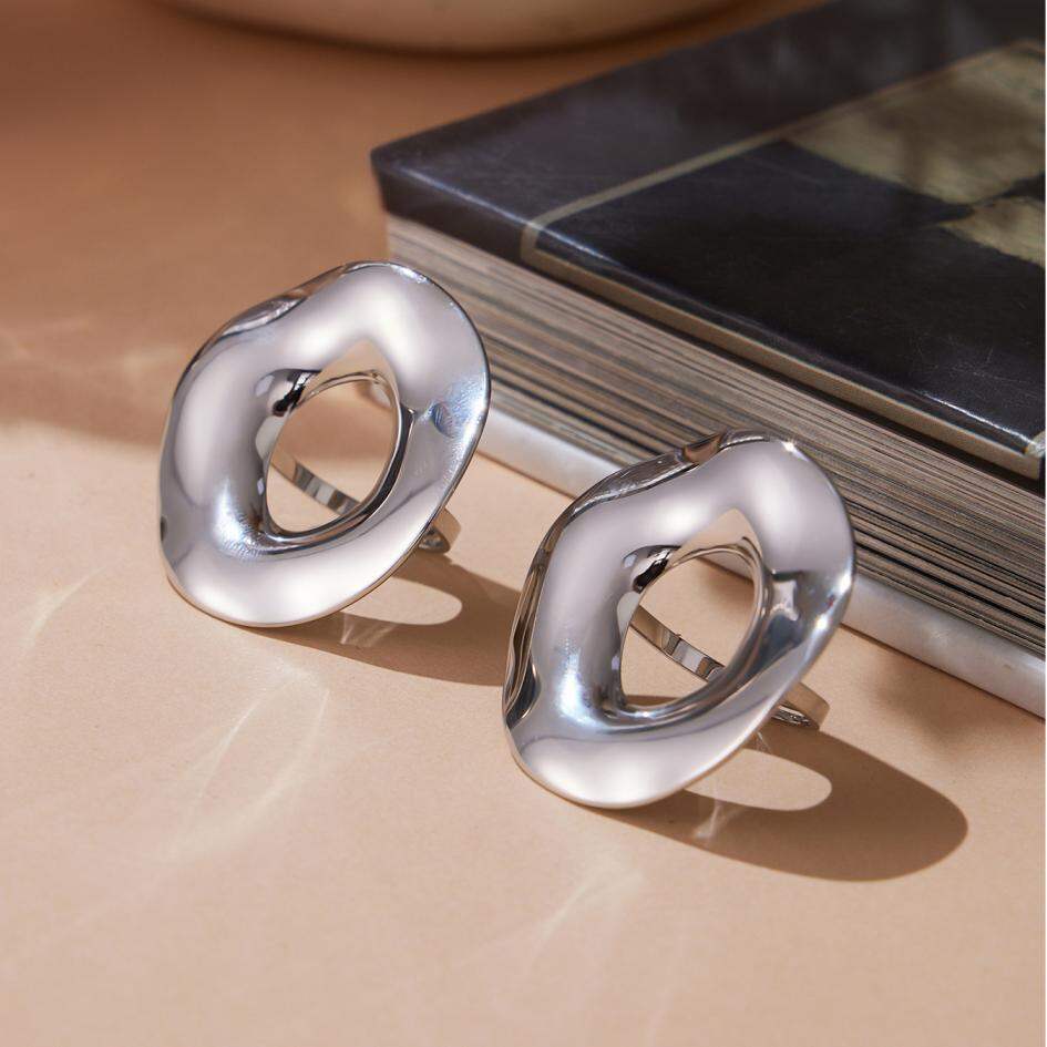 1 Piece Exaggerated Irregular Circle Stainless Steel Waterproof Gold Color Statement Rings h5 Picture7