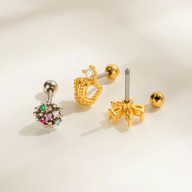 1 Piece Flower Copper Gold Color Zircon Piercing Earring h5 Picture3