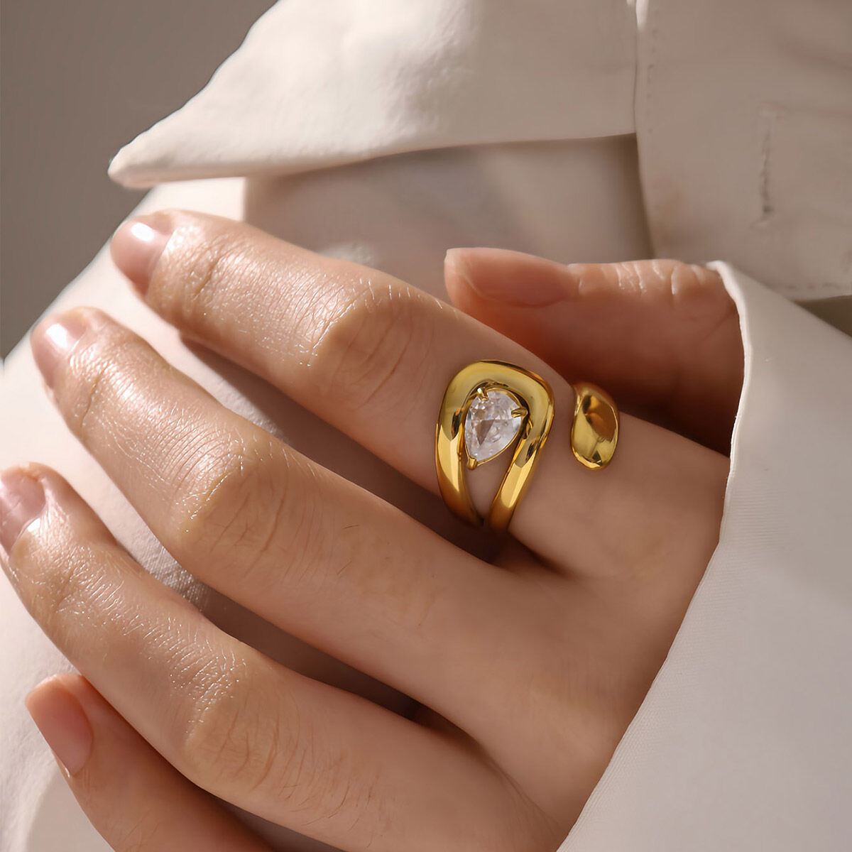 1 Piece Simple Irregular Shape Stainless Steel Waterproof   Gold Color Women's Gemstone Ring