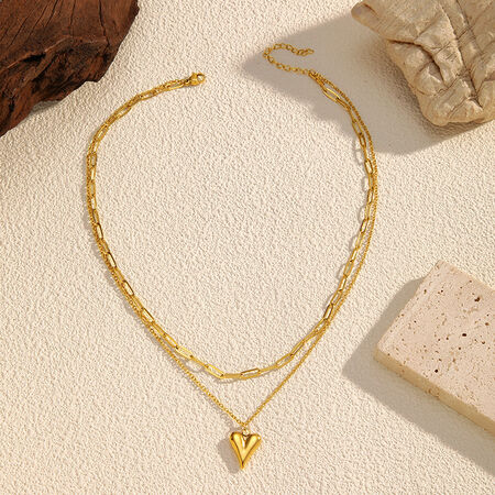 1 Piece Heart Stainless Steel Waterproof Gold Color Layered Necklace 2
