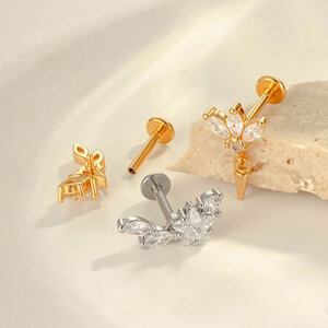 1 Piece Geometric Figure Copper Titanium Alloy Gold Color Zircon Women's Piercing Earrings h5 Picture3