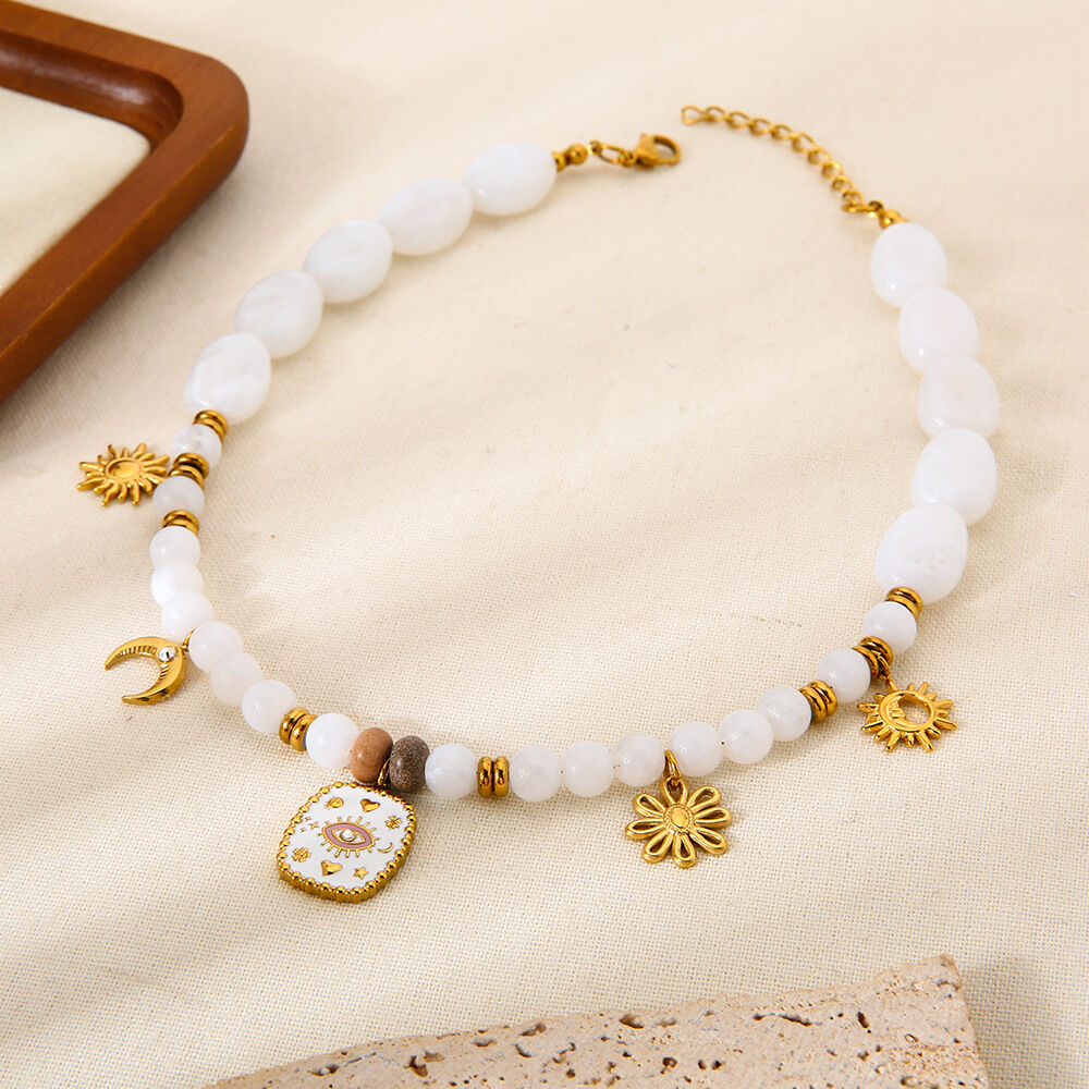 1 Piece  Retro Devil's Eye Sun Beads Acrylic  Gold Color  Women's Pendant Necklaces