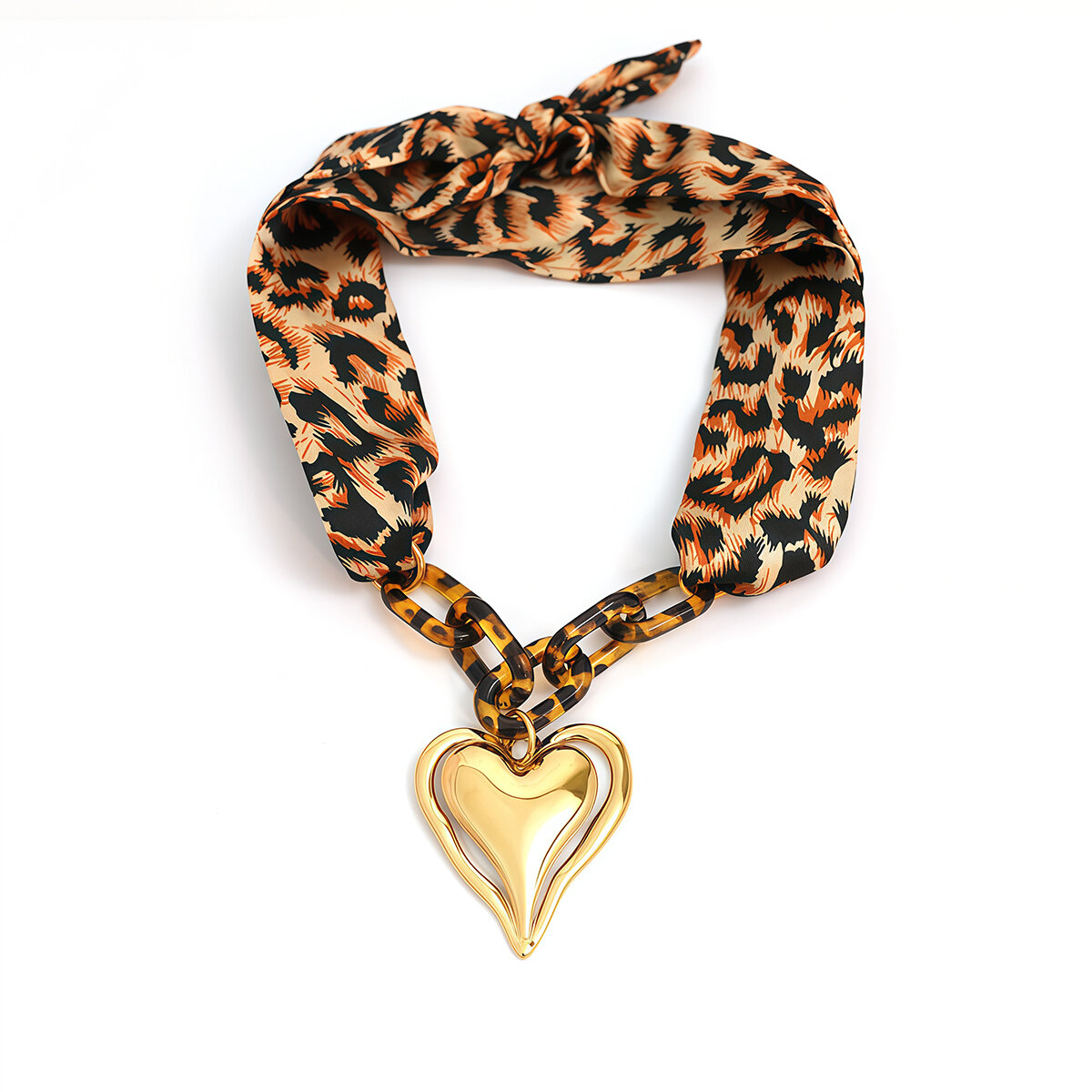1 Piece Retro Heart Leopard Print Stainless Steel Waterproof  Gold Color  Women's Chain Bracelets h5 
