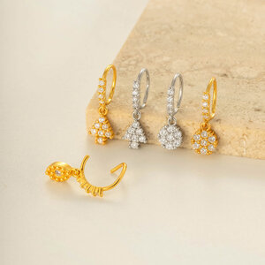 1 Piece Cross Copper Gold Color Zircon Nose Stud h5 Picture3