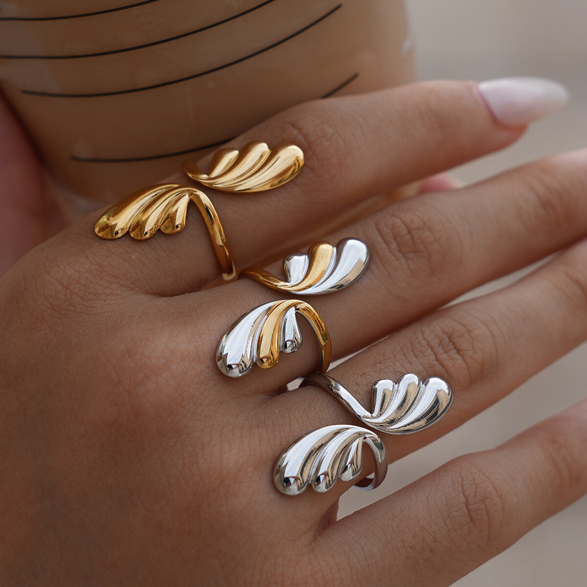 1 Piece Designable Irregular Shape Stainless Steel Waterproof Gold Color Statement Rings h5 Picture5