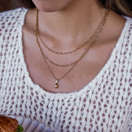1 Piece Classic Droplet Stainless Steel Waterproof Gold Color Zircon Women's Layered Necklaces 2