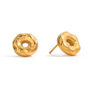 1 Pair Cute Doughnut Stainless Steel Waterproof Gold Color Women's Stud Earrings h5