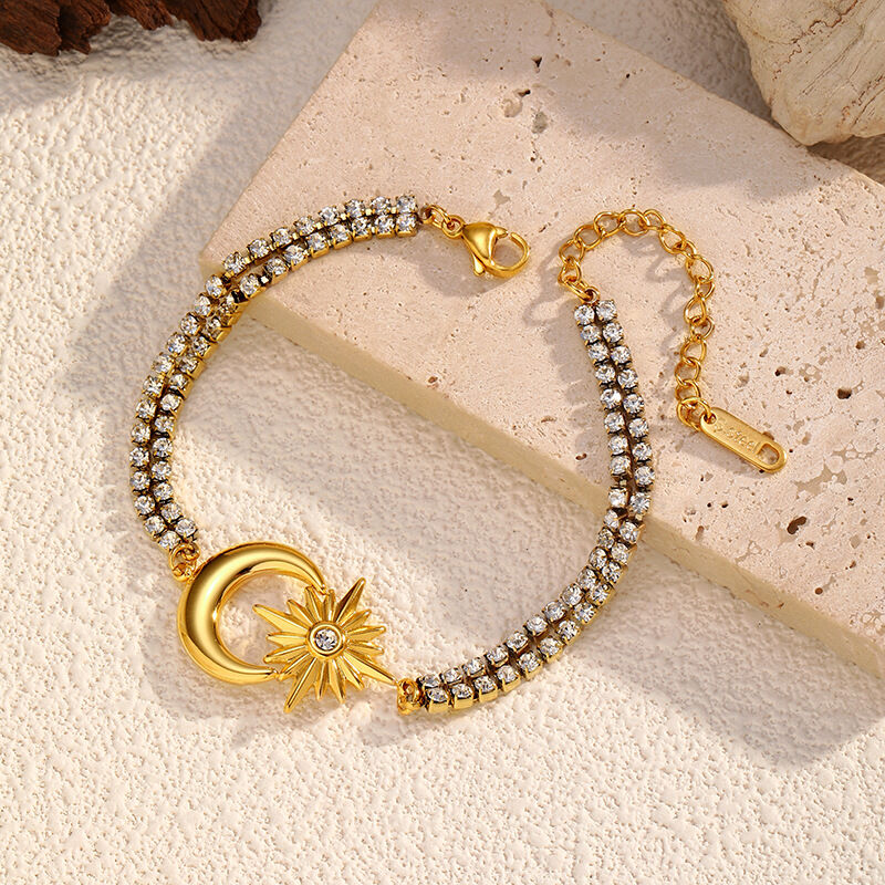 1 Piece Moon Stainless Steel Waterproof Gold Color Charm Bracelet 2