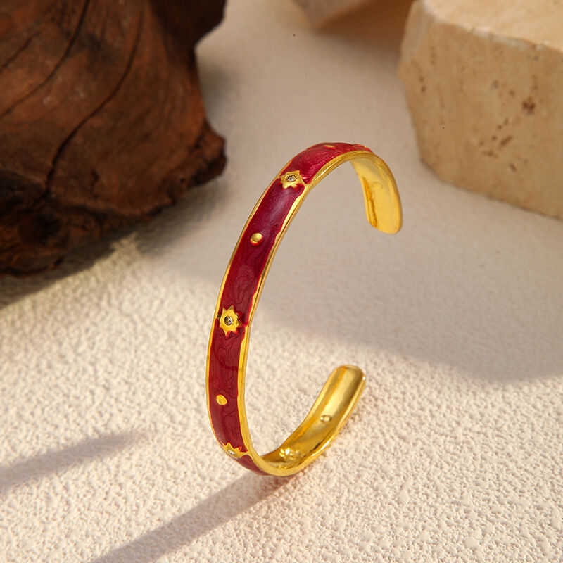 1 Piece Enamel Stainless Steel Waterproof Gold Color Cuff Bracelet Picture3