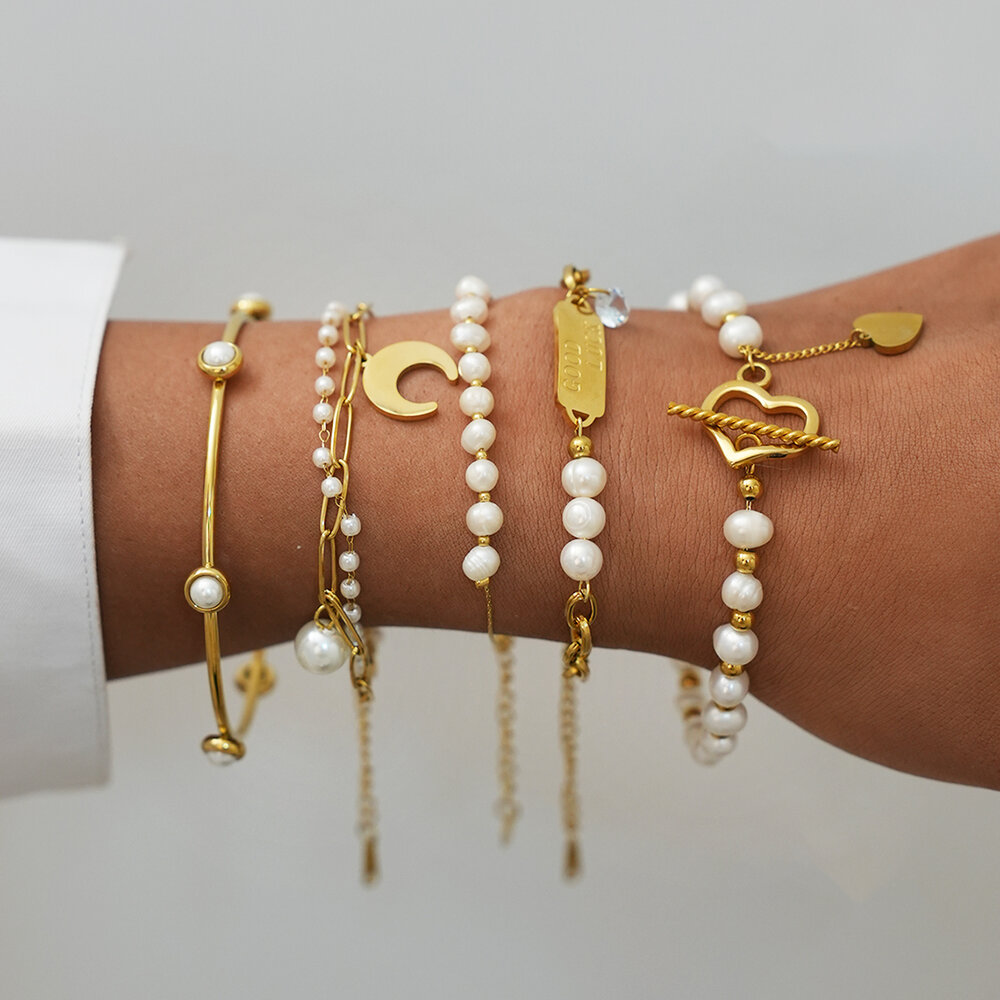 1 Piece Irregular Shape Stainless Steel Waterproof Gold Color Women's Chain Bracelets Picture3