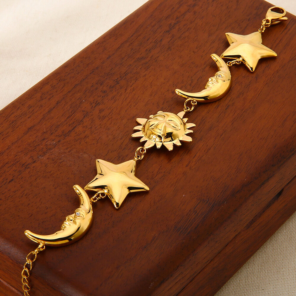 1 Piece Classic Sun Moon Stainless Steel Waterproof Gold Color Women's Chain Bracelets Picture4
