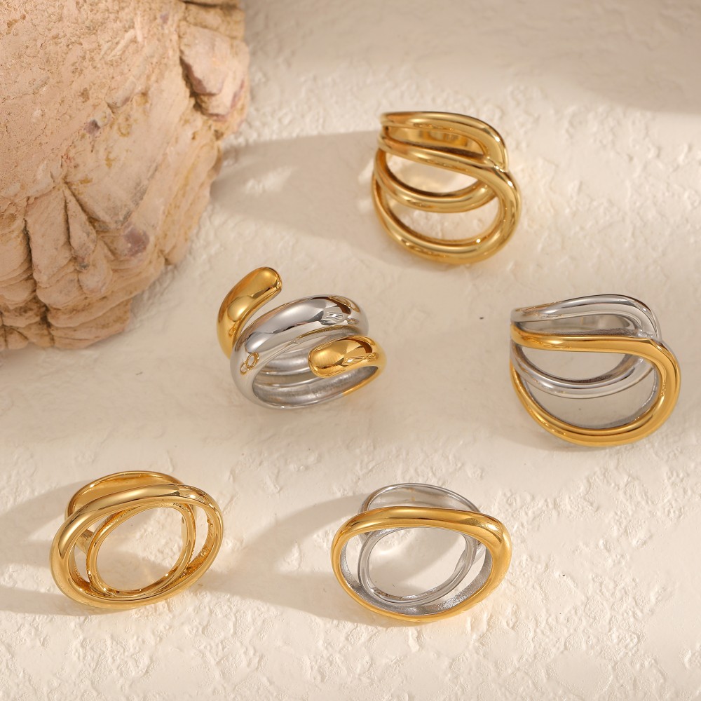 1 Piece Lines Mixed Gold Stainless Steel Waterproof Minimalist Ring 2