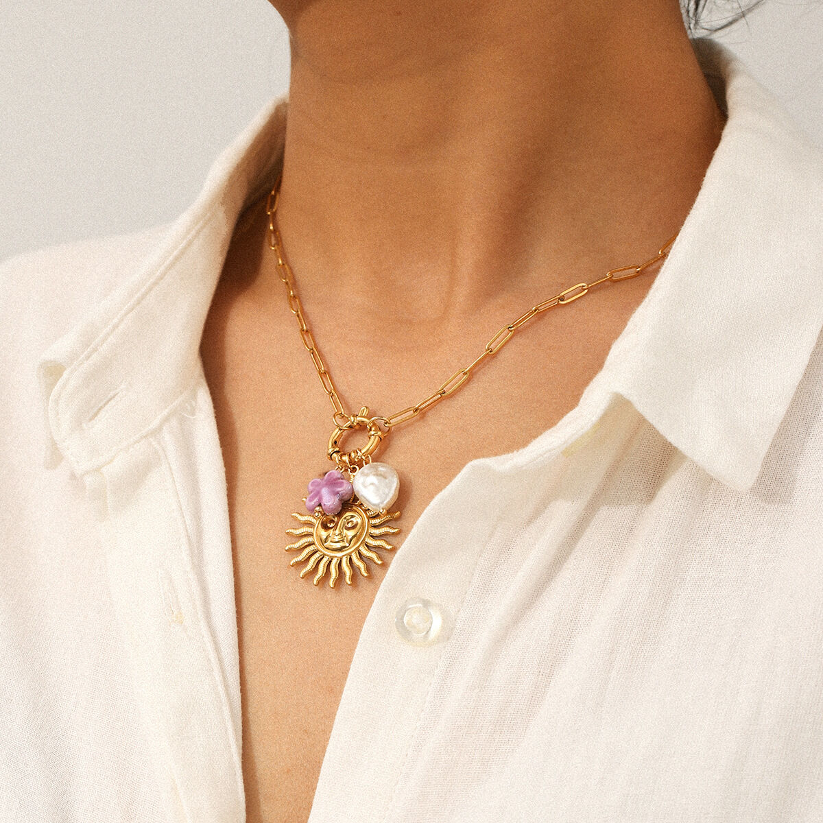 1 Piece Sun Stainless Steel Waterproof Gold Color Pendant Necklace 2