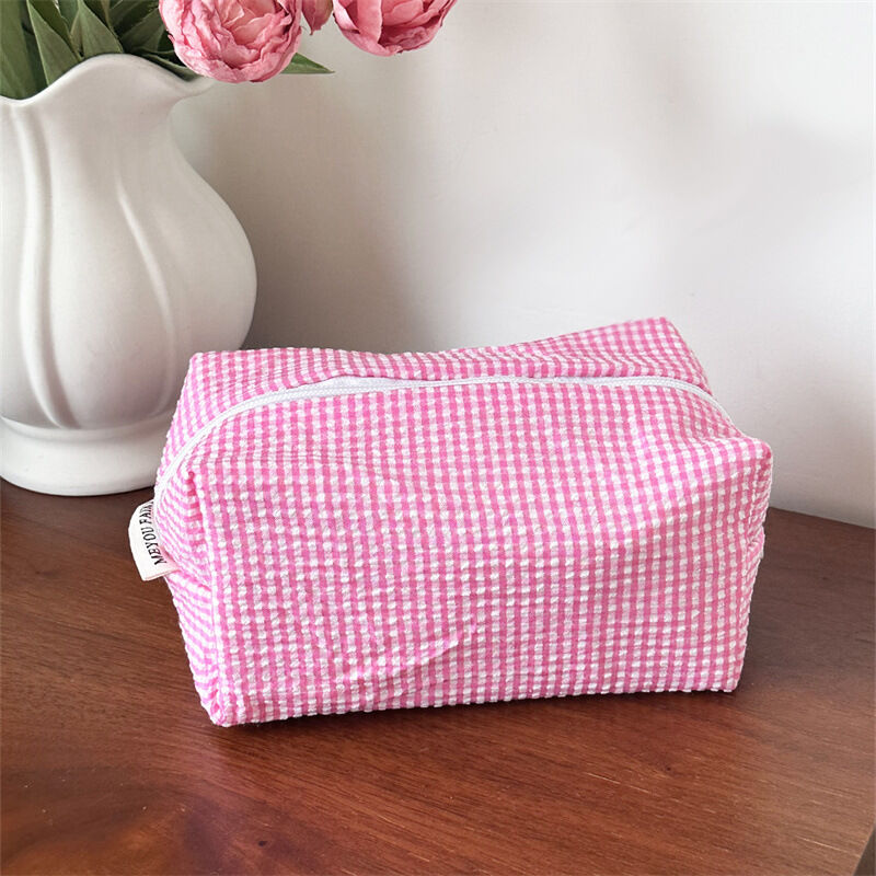 1 Piece Simple Classic Lace - trimmed Checkered Large Polyester Women's Makeup Bags