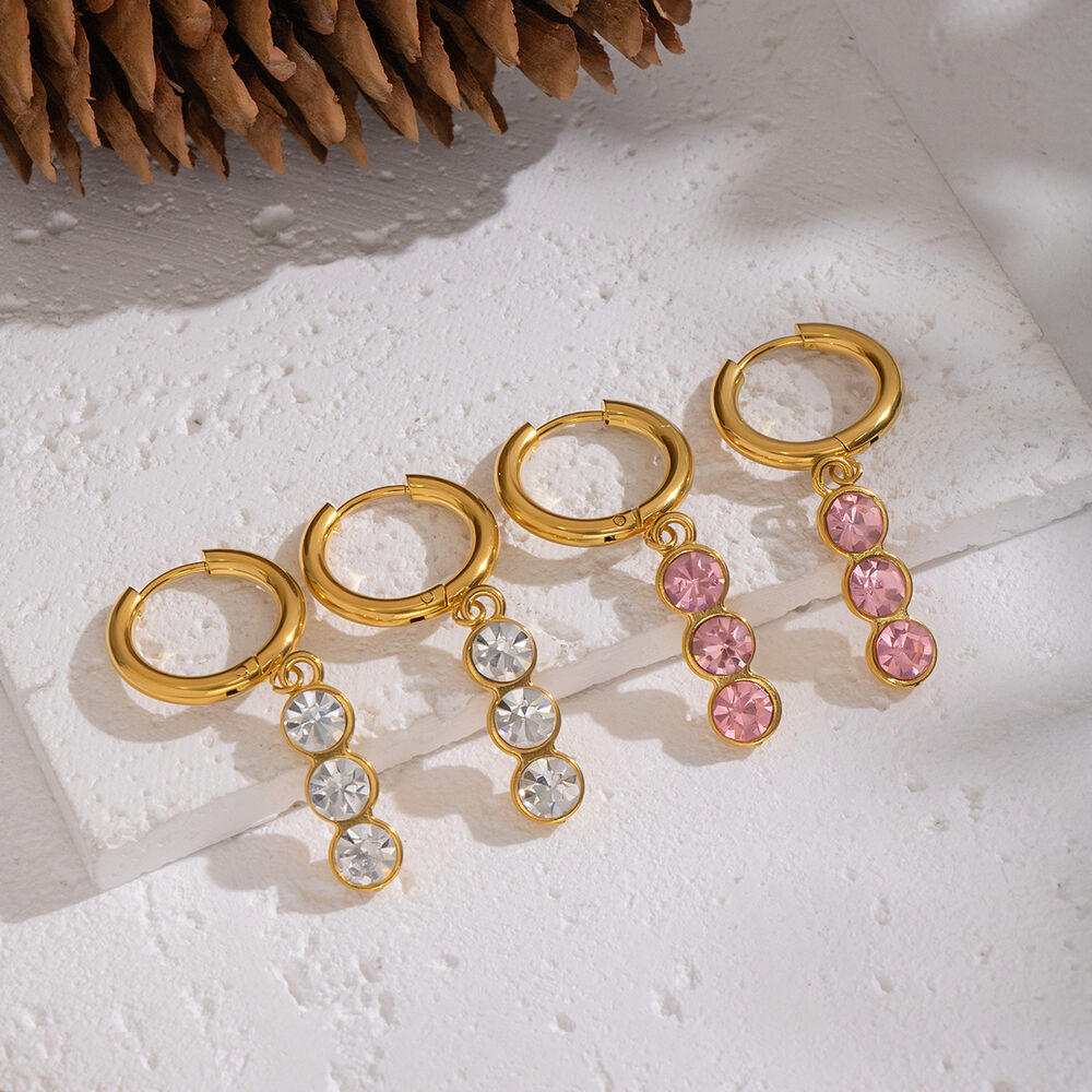 1 Pair Stainless Steel Waterproof Gold Color Zircon Drop Earrings h5Picture2