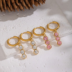 1 Pair Stainless Steel Waterproof Gold Color Zircon Drop Earrings h5 Picture2