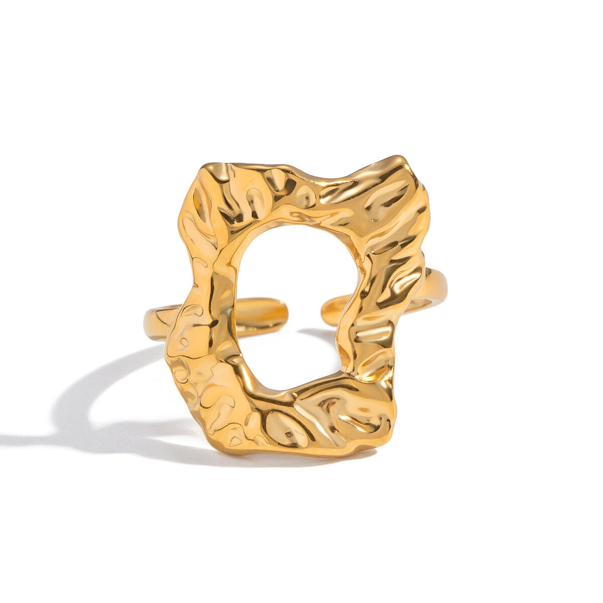 1 Piece Irregular Shape Hollowed-out Stainless Steel Waterproof Gold Color Statement Ring h5 Picture5