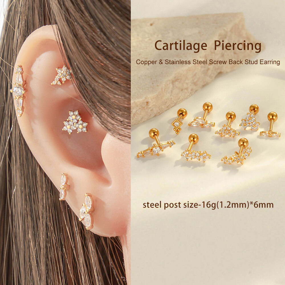 1 pezzo delicato fiore color rame oro zircone orecchini da donna piercing Immagine6