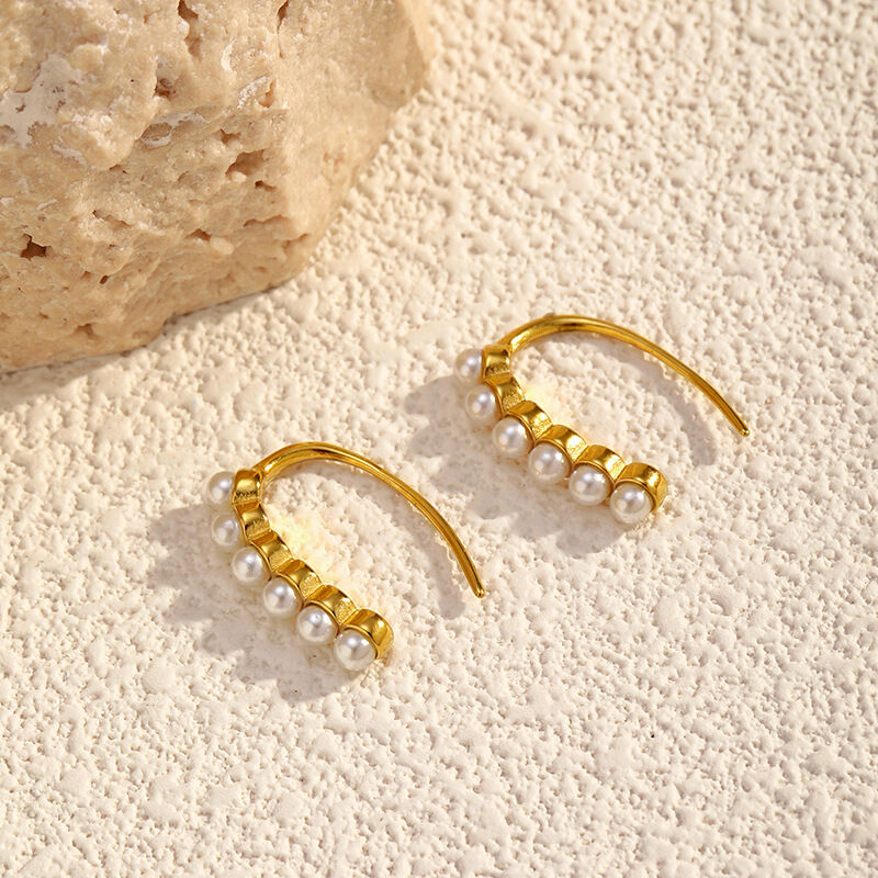 1 Pair Irregular Shape Stainless Steel Waterproof Pearl Gold Color Stud Earrings h5 Picture3