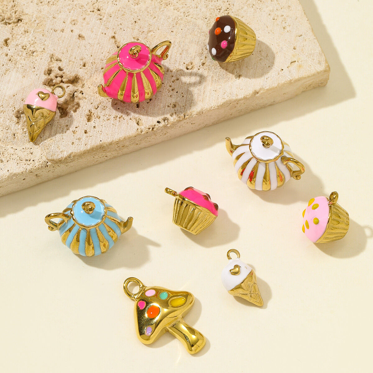 1 Piece Cute Dessert Stainless Steel Waterproof Gold Color Women's Pendants h5 Picture4