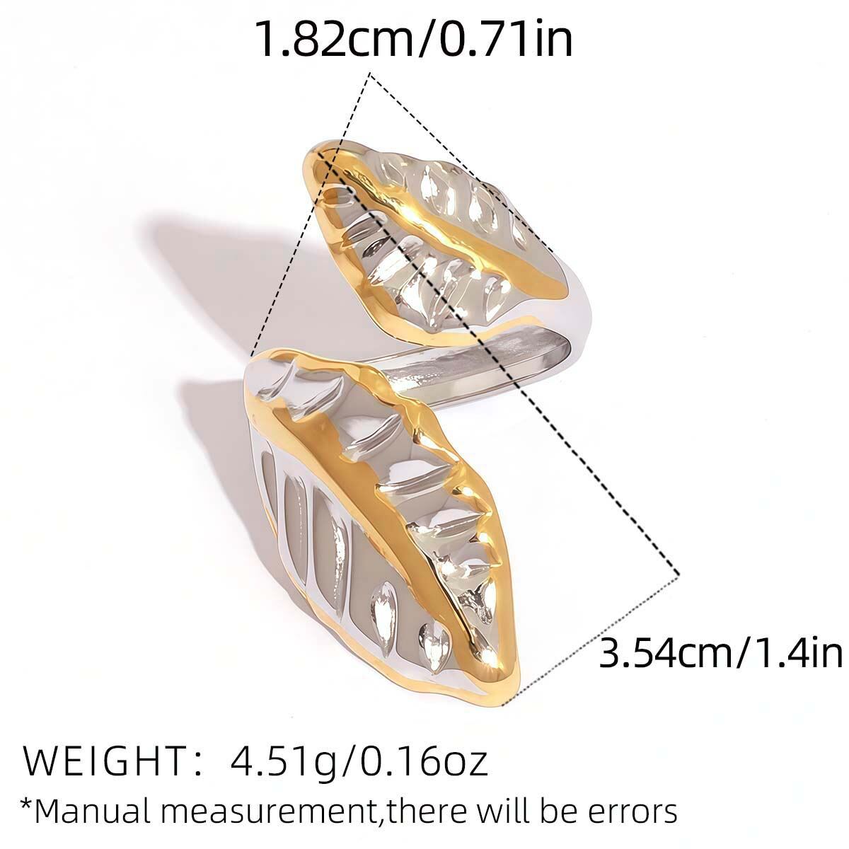 1 Piece Flower Plant Stainless Steel Waterproof  Gold Color Women‘s Statement Rings Picture2