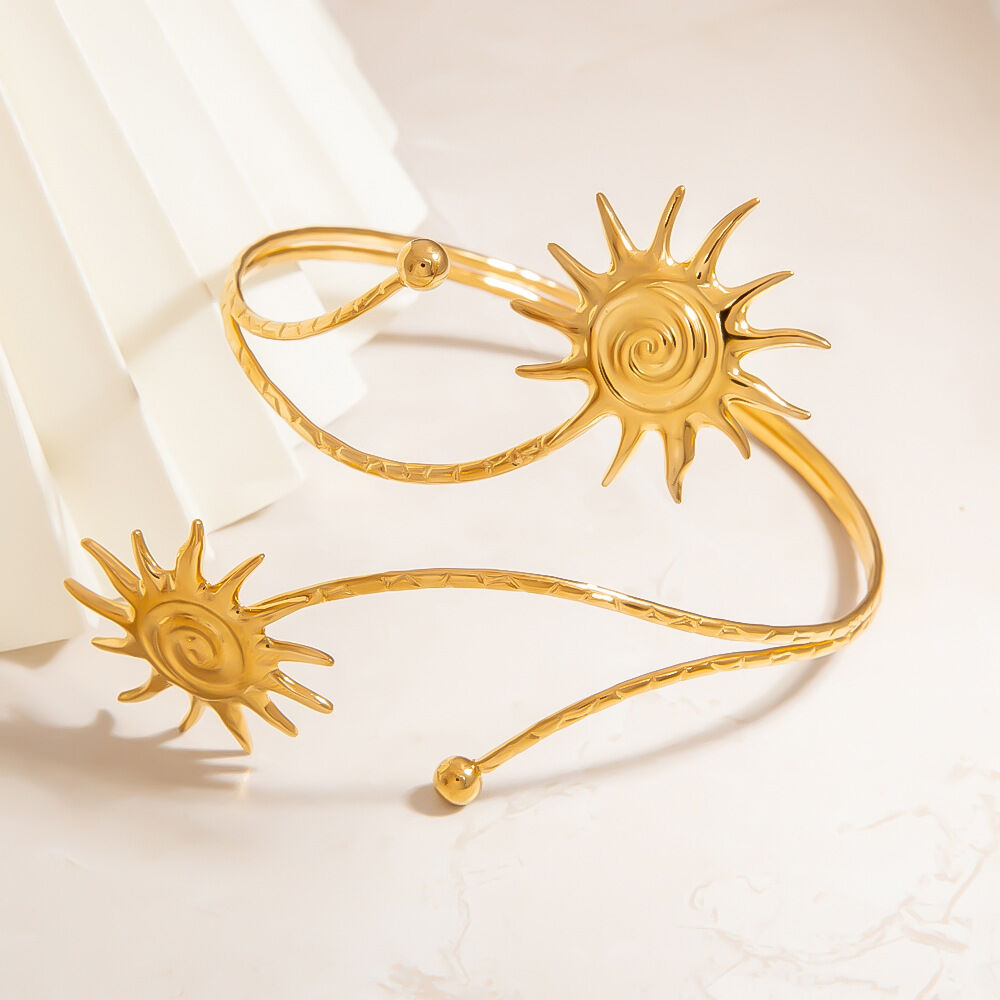 1 Stück luxuriöses Armband mit Blumen- und Sonnenmotiv, Edelstahl, wasserdicht, goldfarben, für Damen h5Bild4