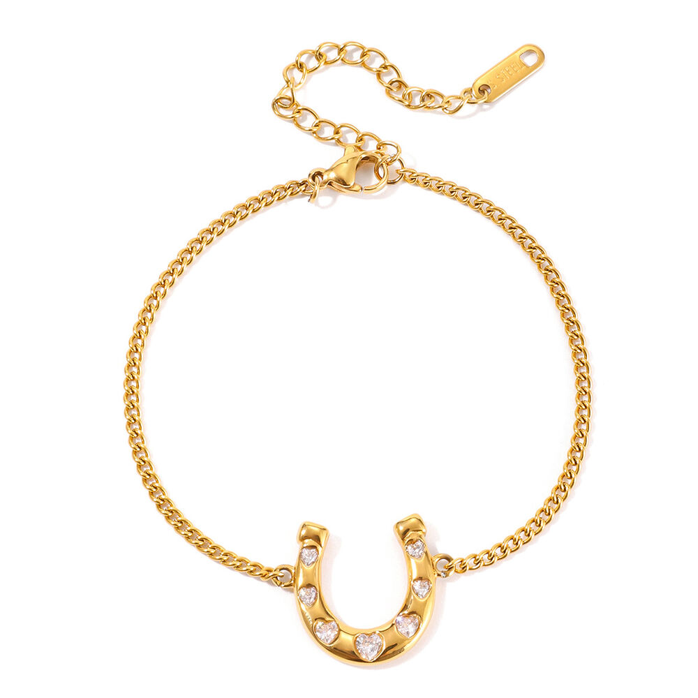 Luxuriöses, Hufeisenförmiges Schmuckset Aus Wasserdichtem Edelstahl In Goldfarbe Mit Zirkonia Für Damen