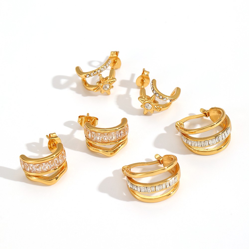 1 Pair Stainless Steel Waterproof Gold Color Hoop Earrings h5 Picture4