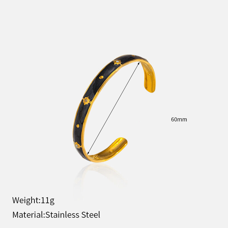 1 Piece Enamel Stainless Steel Waterproof Gold Color Cuff Bracelet h5 