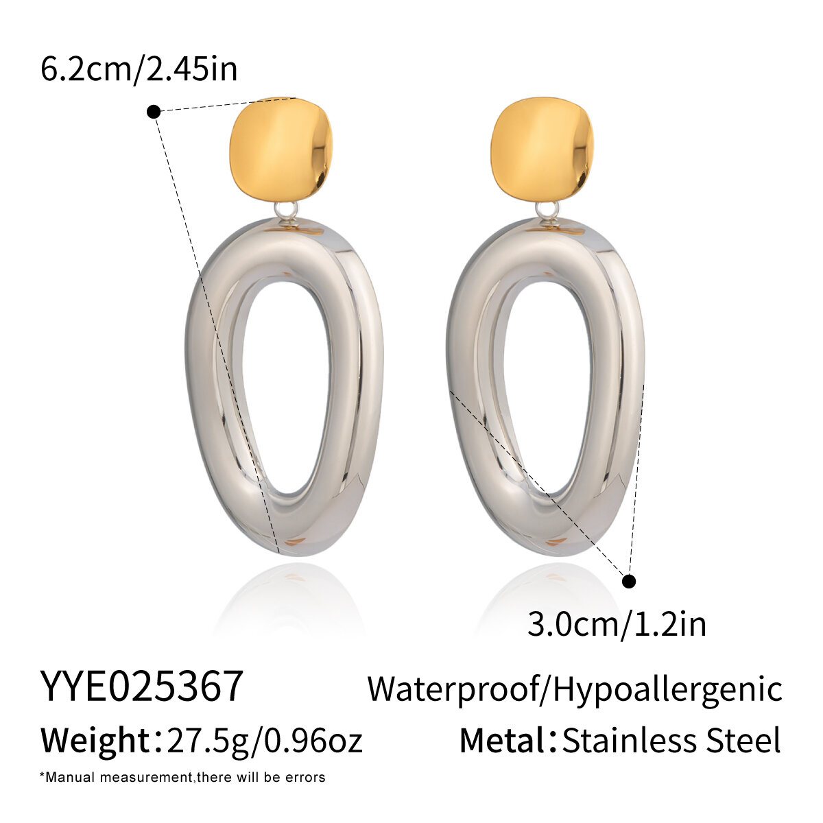 1 Pair Circle Stainless Steel Waterproof Mixed Color Drop Earrings 