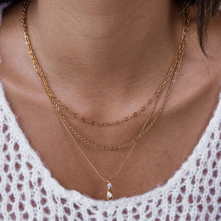 1 Piece Classic Droplet Stainless Steel Waterproof Gold Color Zircon Women's Layered Necklaces
