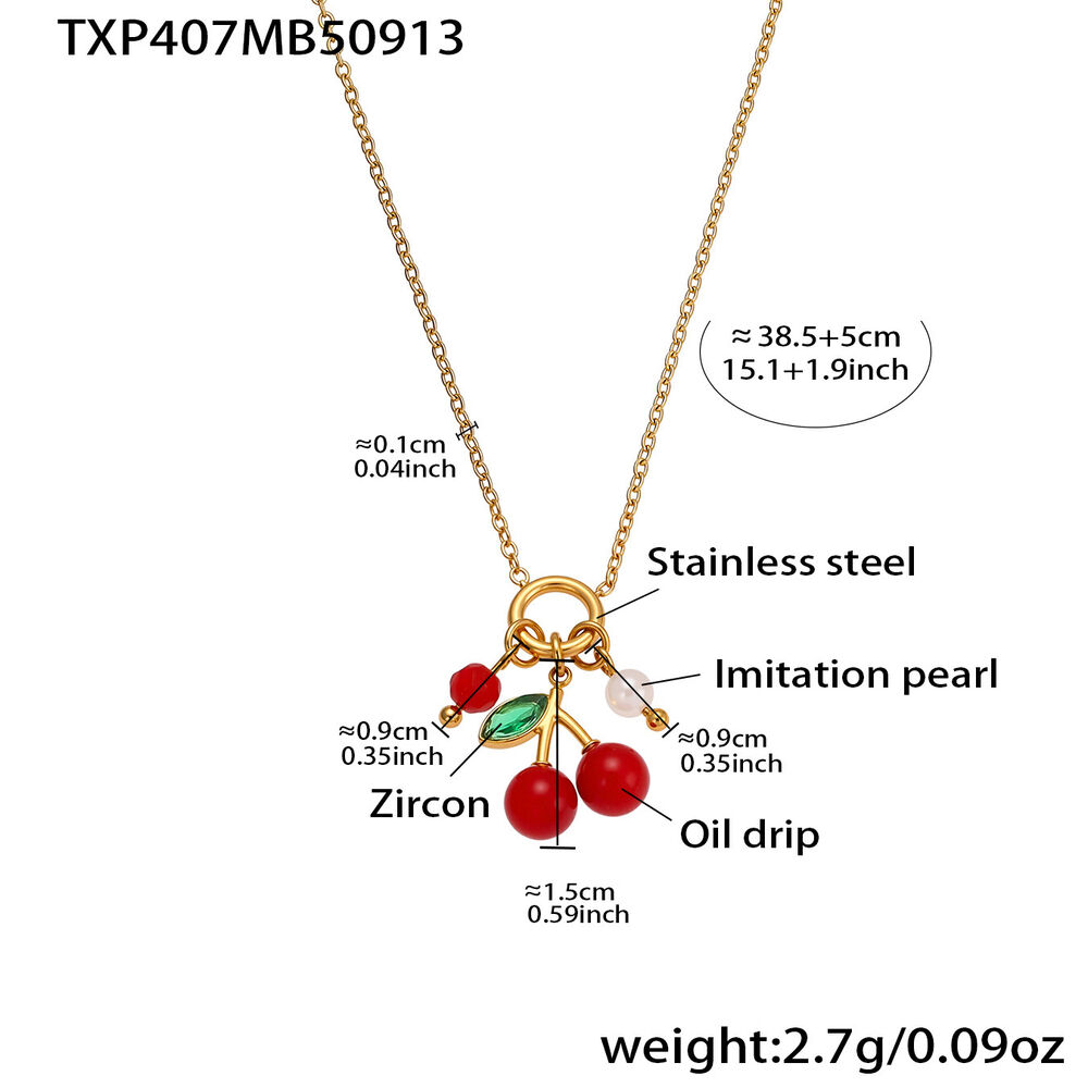 Whimsical Cherry Stainless Steel Waterproof Gold Color Zircon Women's Jewelry Sets