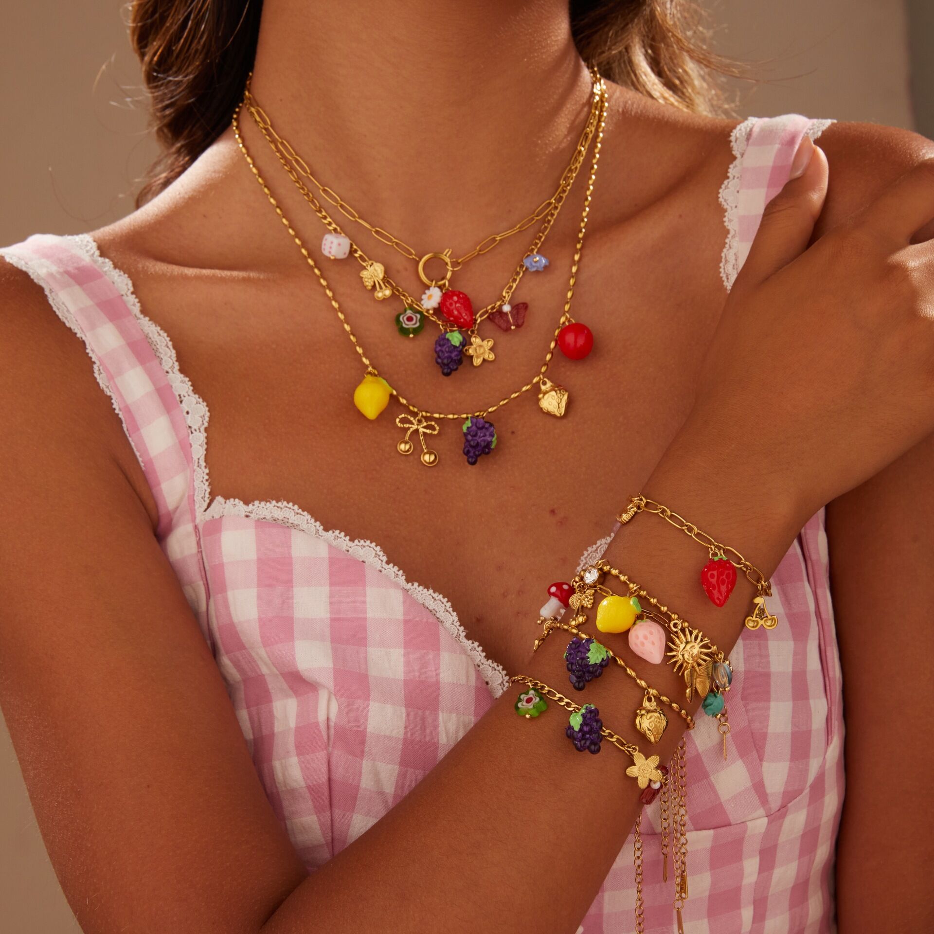Romantic  Flower Sun Cartoon Strawberry Stainless Steel Waterproof  Women's Jewelry Sets