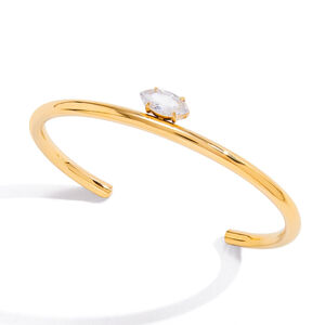 1 Piece Shinning Curve Stainless Steel Waterproof Gold Color Zircon Women's Cuff Bracelets h5