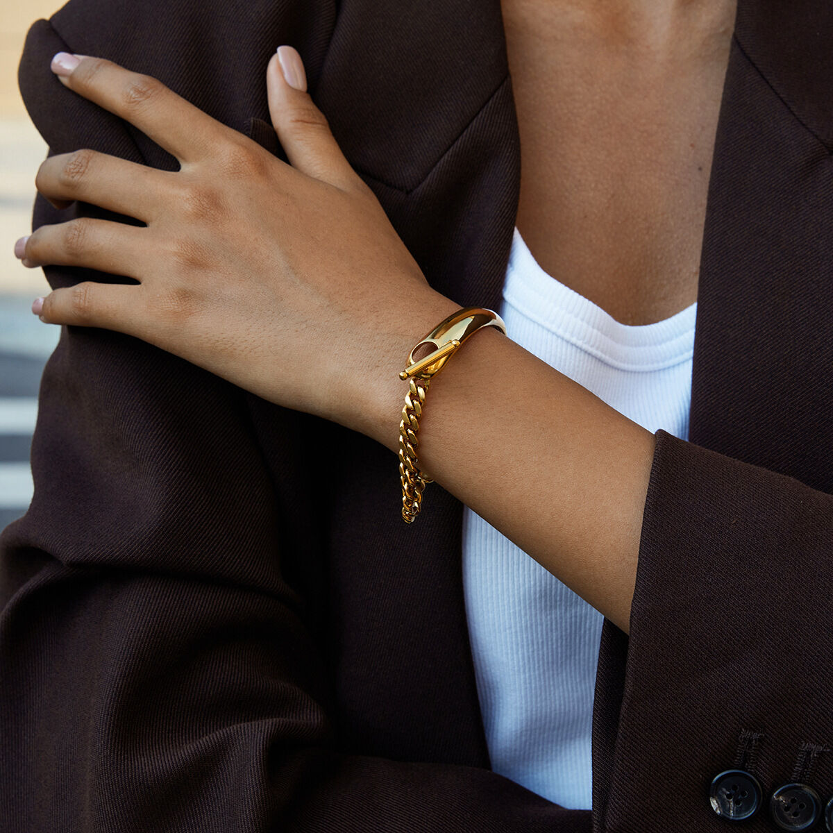 1 stuk eenvoudige patchwork roestvrijstalen waterdichte gouden damesarmband met schakels