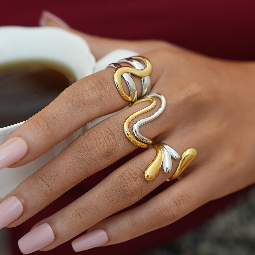 1 Piece Simple Irregular Shape Stainless Steel Waterproof Gold Color Women's Statement Rings Picture3